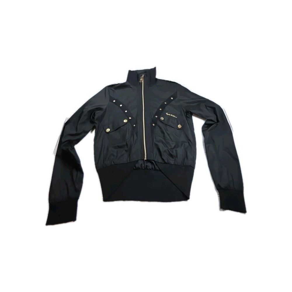 Vtg Y2k Apple Bottoms WOMEN'S L‎ CROPPED BOMBER WINDBREAKER JACKET GOLD ACCENTS